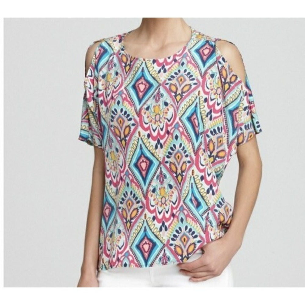 LILLY PULITZER Top Size MEDIUM Crown Jewels Silk Cold Shoulder Lightweight